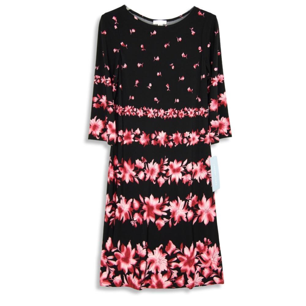 New! London Times Women's Boat Neck Floral Print Mini Dress - Picture 4 of 8